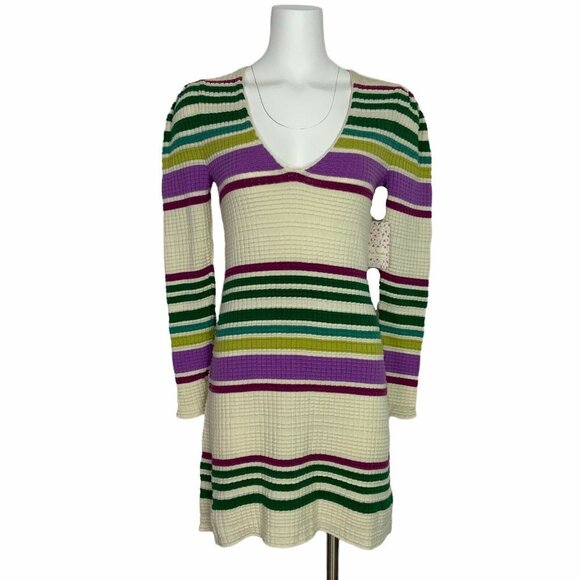 Free People Dresses & Skirts - NWT Free People Gidget v-neck long sleeve Sweater Dress XS Multi-Color S…